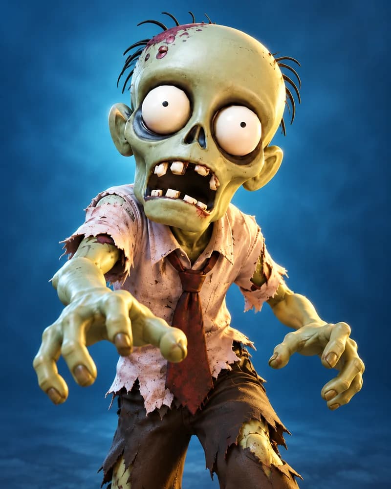 Promotional portrait of The Employee, the general staff zombie in Damn, Zombies.