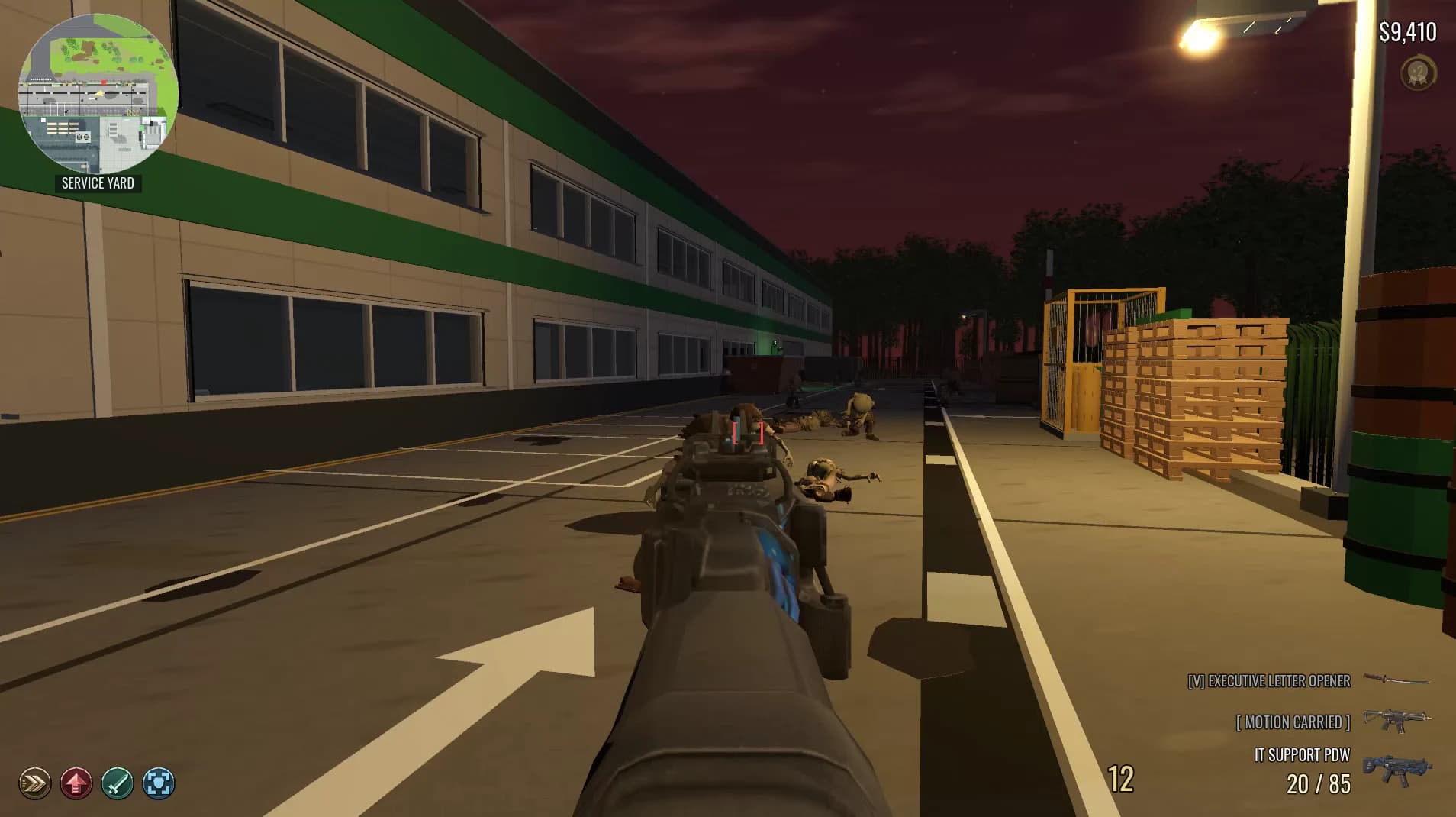Zombies approaching under the service-yard lights in Beta 48